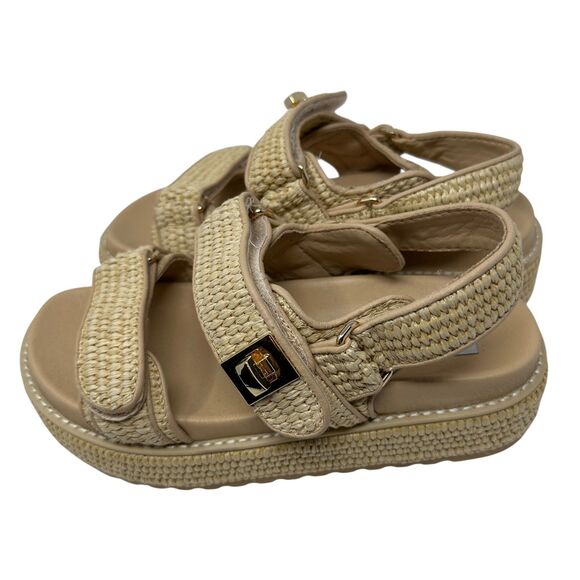 Steve Madden Beige Wicker Chunky Strappy Hook and Loop Sandals Size 7.5 - Picture 2 of 6